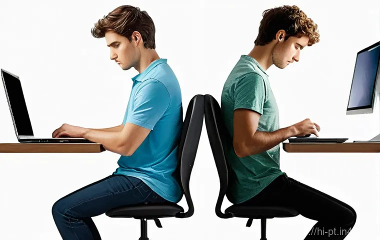 체형교정 및 자세교정 - **Image Prompt 1: The Tale of Two Desks - Posture Transformation**
    A split-image or dual-panel i...